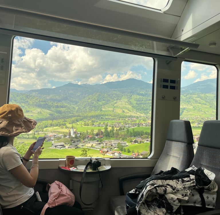 View from the Luzern to Interlaken Express outside of Sarnen Obwalden Switzerland