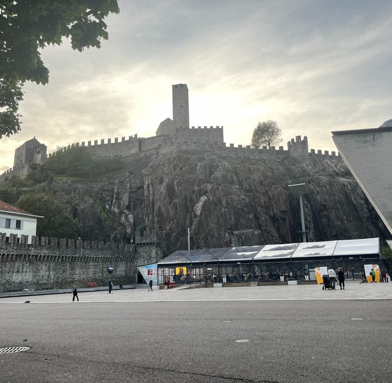 Looking across the Piazza at Castelgrande in Bellinzona