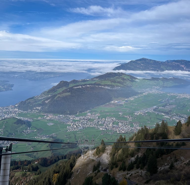 Looking down on Nidwalden from the gondola to Stanserhorn