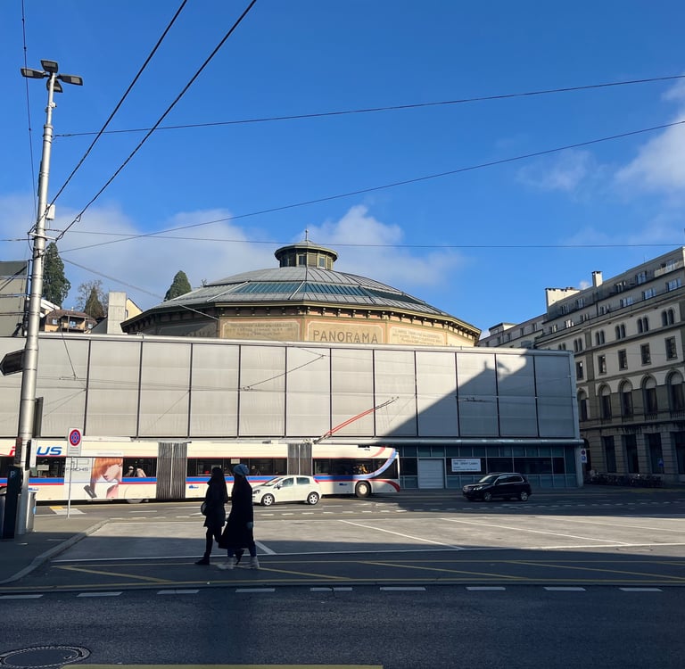 The Bourbaki Panorama trapped in its modern box.