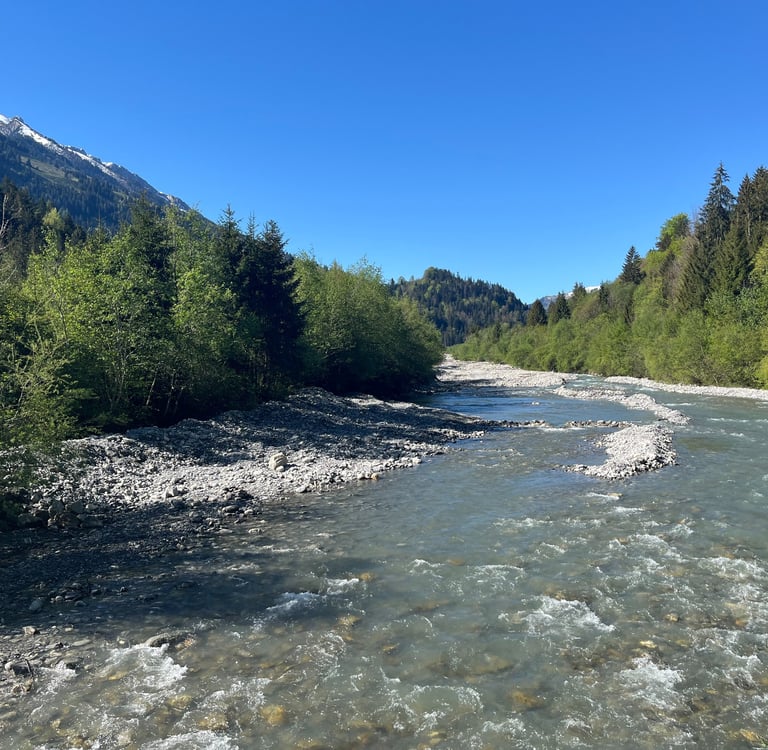 Looking up the Entschlige River outside of Frutigen Switzerland