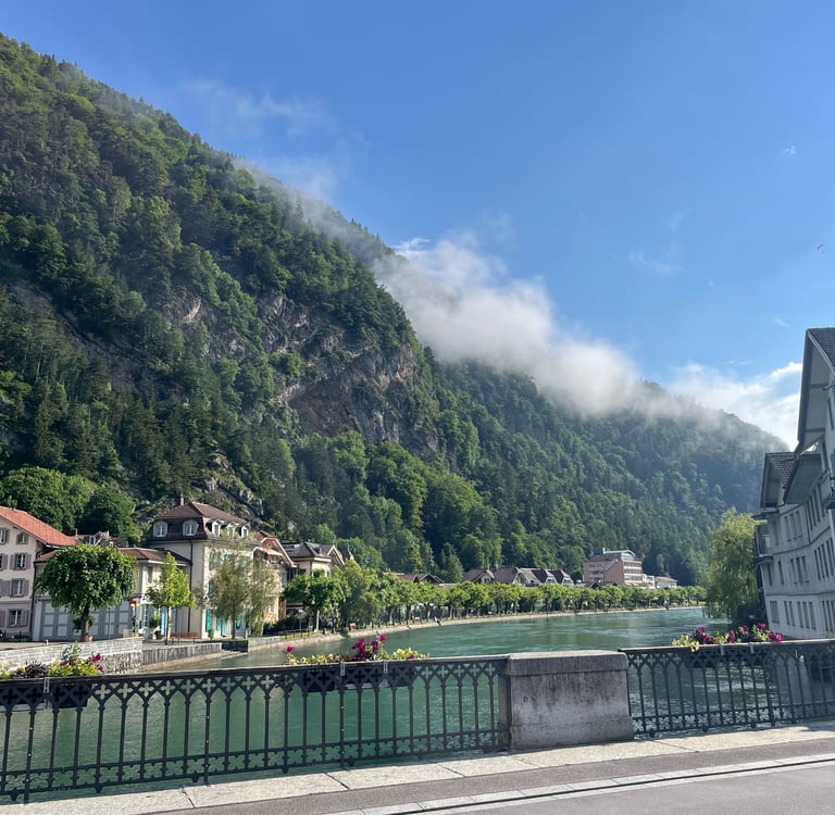 Looking up the Aare River between Unterseen and Interlaken