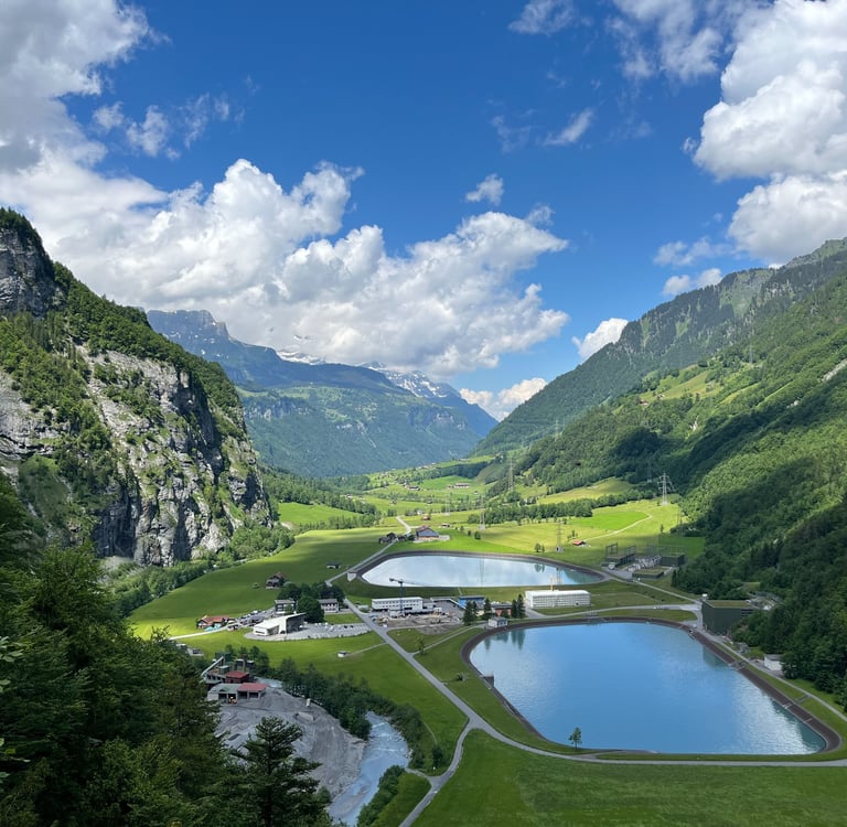 Looking down the valley from the path to the Linthschlucht in Glarus Switzerland