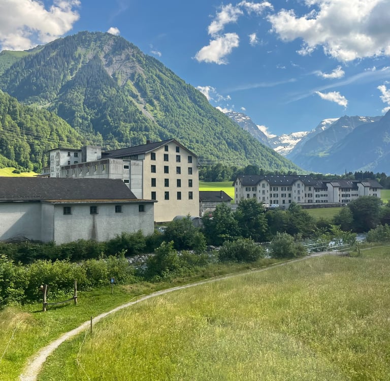 19th Century factories along the banks of the Linth River in Glarus
