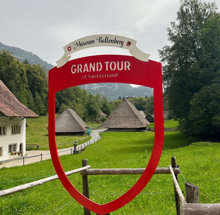 Historic thatched roof farmhouses at Ballenberg, Switzerland's Open-Air Museum
