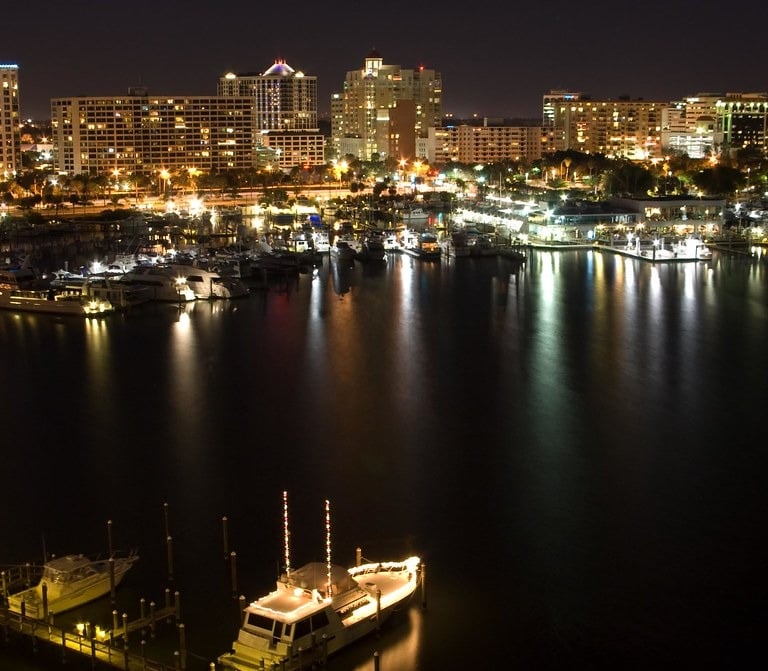 downtown Sarasota at night by the water
