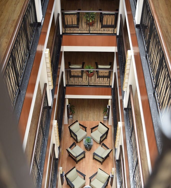A top-down view of the hotel's lounge