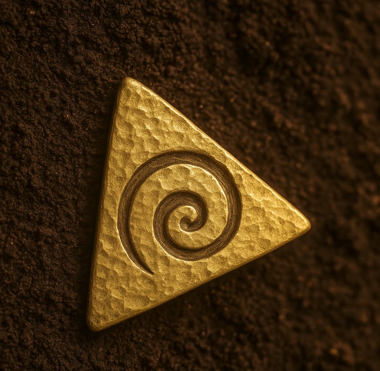 Symbole doré de transformation profonde et ancrage spirituel associé à la Méthode Arkhé