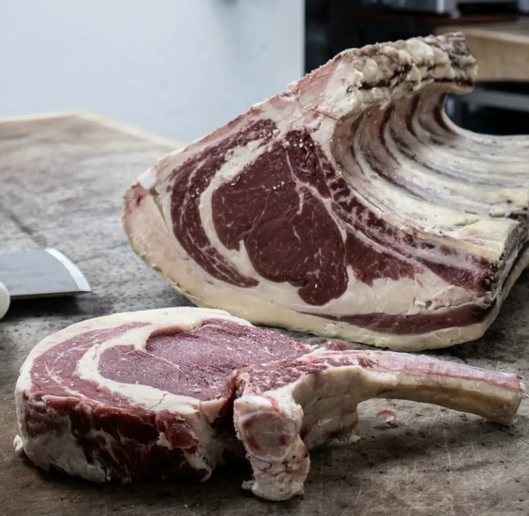 Un côte de bœuf sur un billot
