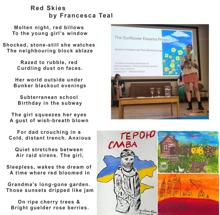 Collage of picture of the author, their poem, and the painting that inspired the poet.