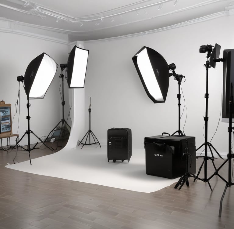 a room with a lot of light and lighting equipment