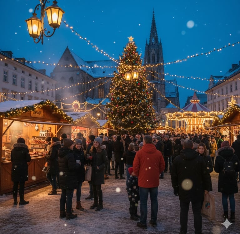 marché de noel de nuit avec des lumière