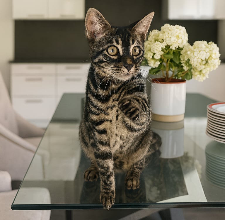 Chat Bengal silver charcoal tabby tendant la patte vers l’objectif – élevage Cocoro