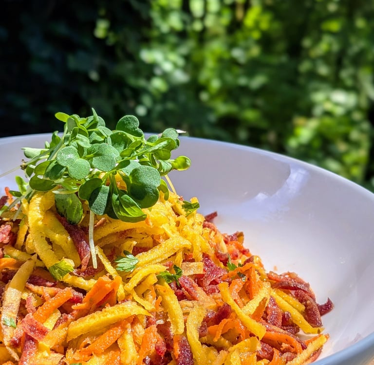French carrot salad with microgreens