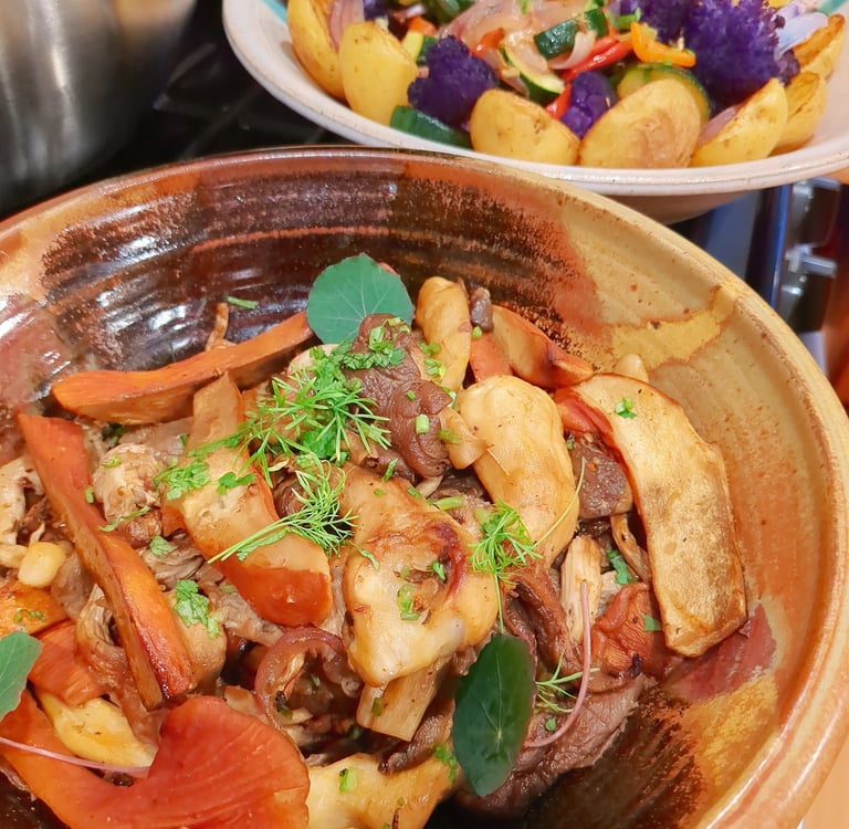 roasted wild mushroom medley- lobster, chanterelle. Portland chef gluten free dairy-free vegan