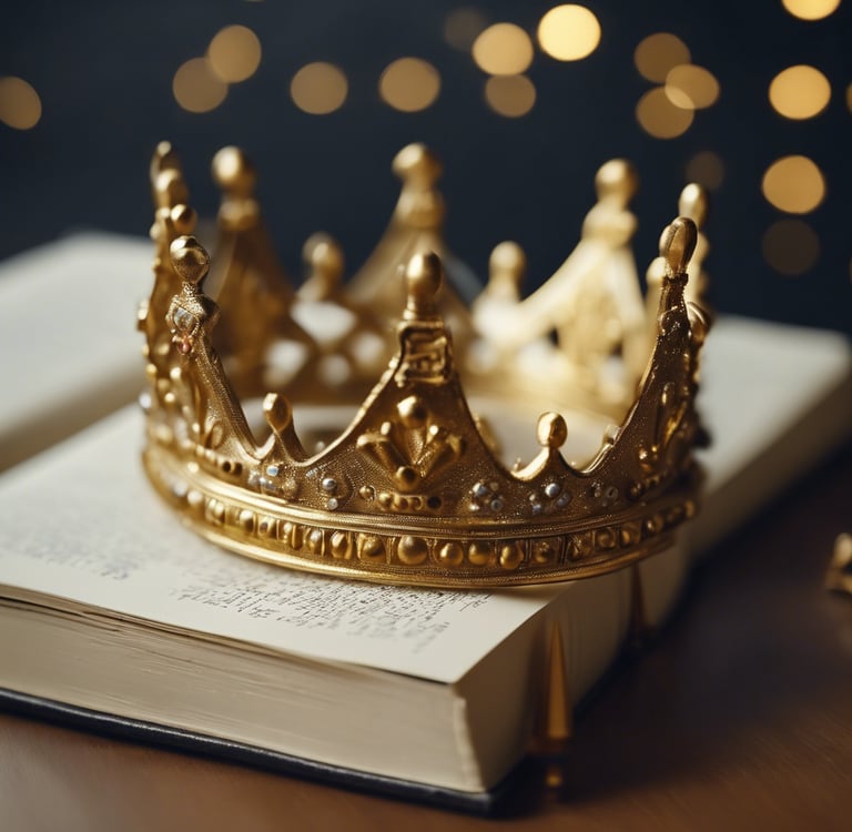a crown of gold crown of thorns on top of a stack of books