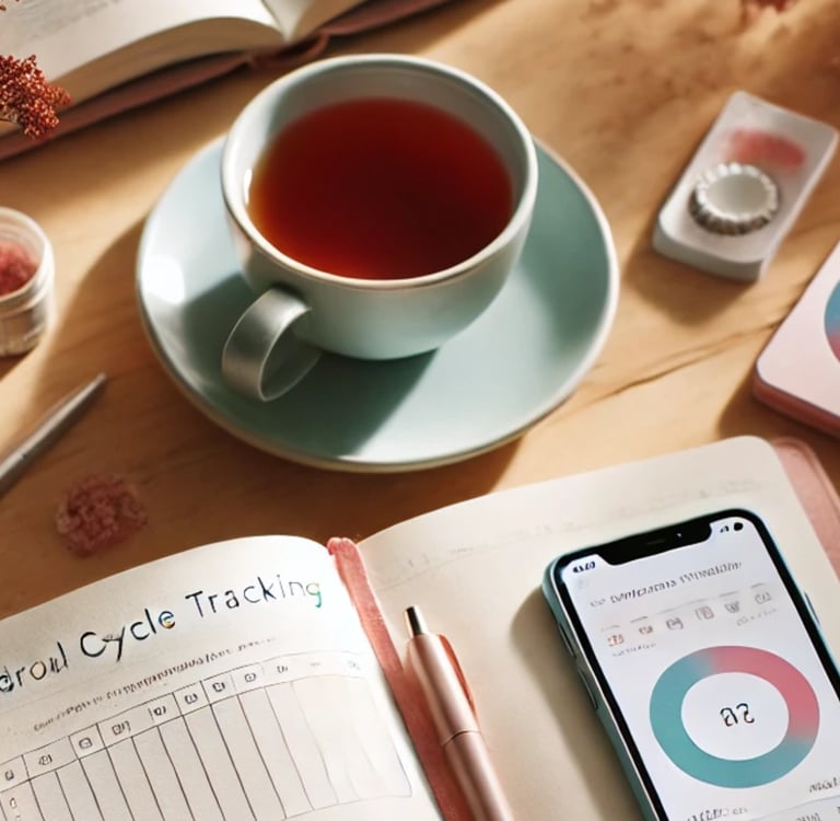 picture of a tea cup and relaxing environment for tracking your menstrual cycle