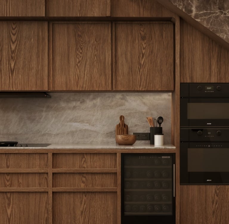 Custom wooden kitchen cabinetry Dubai Marina