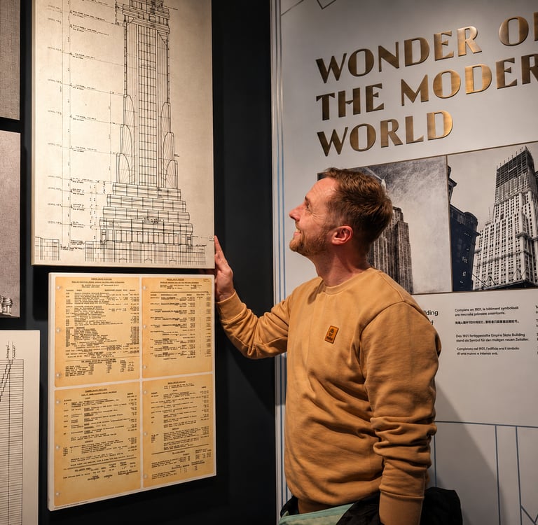 Rafał Młynarczyk na wystawie dotyczącej historii i konstrukcji Empire State Building