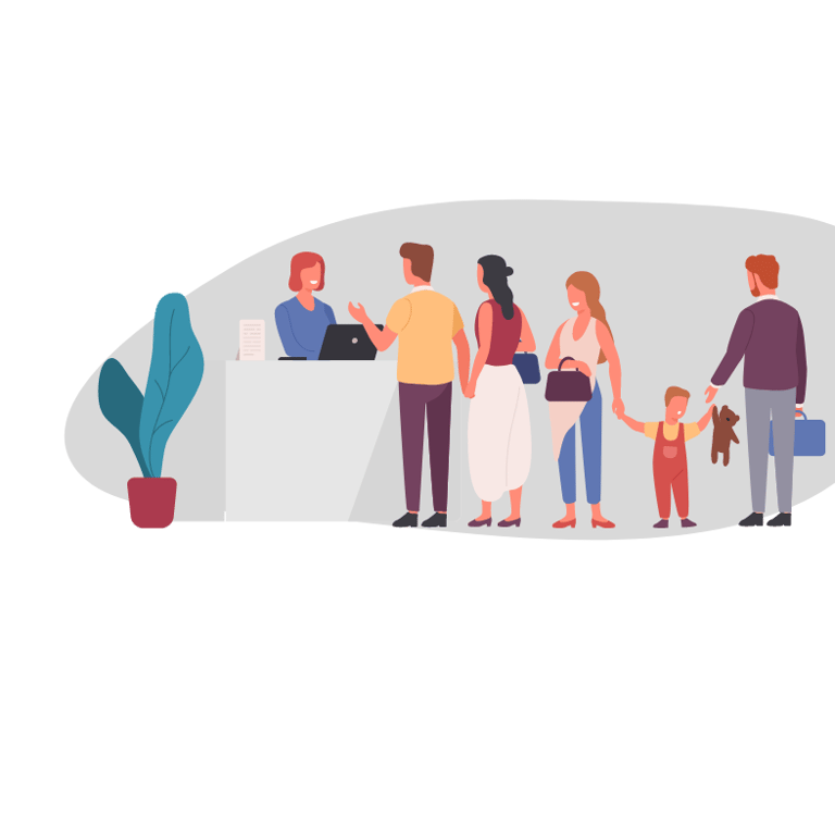 a family standing in a line of people