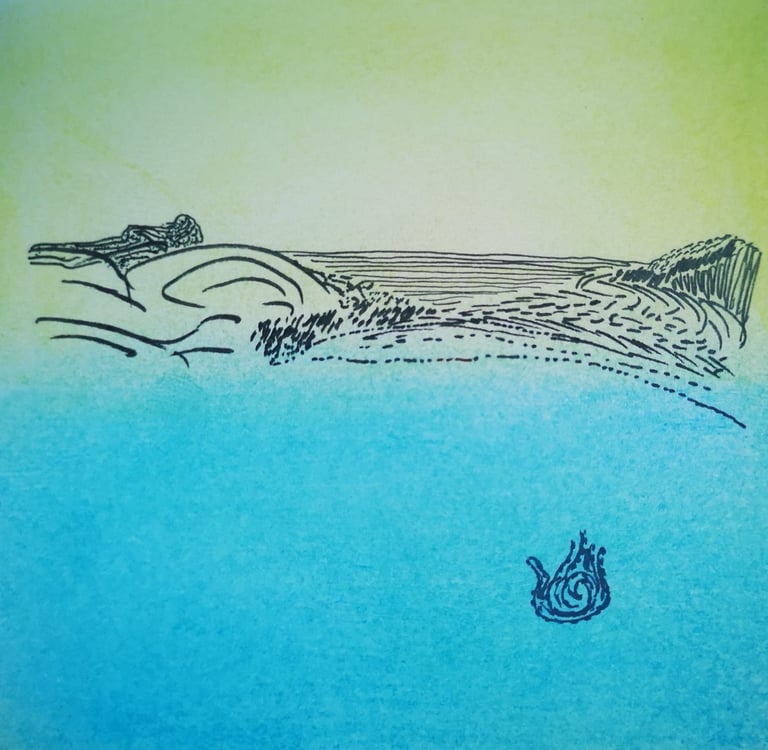 Una playa en tinta y acuarela