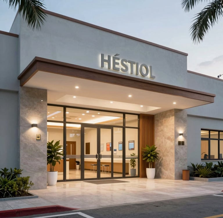 hospital lobby reception with signage