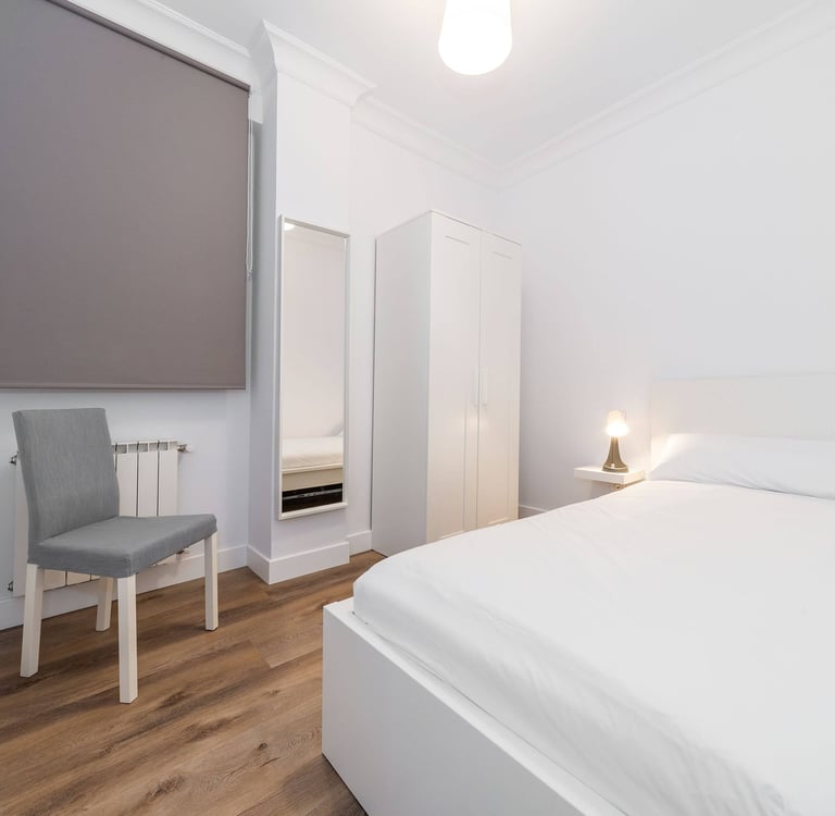 Single bedroom with wardrobe and mirror, Anne apartment San Sebastian