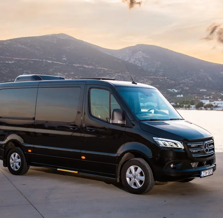 Luxury Mercedes Sprinter VIP van for private group transfers in Sifnos