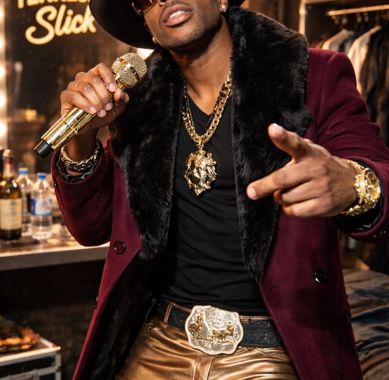 a man in a hat and a microphone