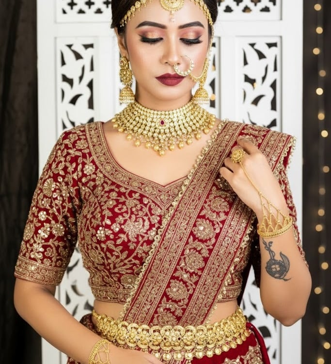 City Girl Jewellery - 24ct Gold-Plated Copper Bridal Nath – Floral Design Nose Ring for Brides