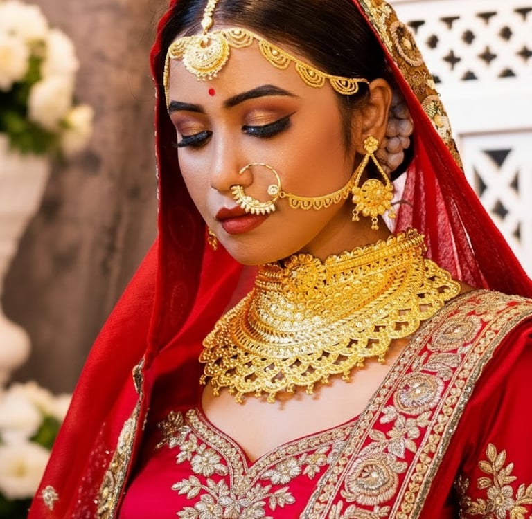 City Girl Jewellery - 24ct Gold-Plated Imitation Bridal Nath – Floral Design Nose Ring for Brides