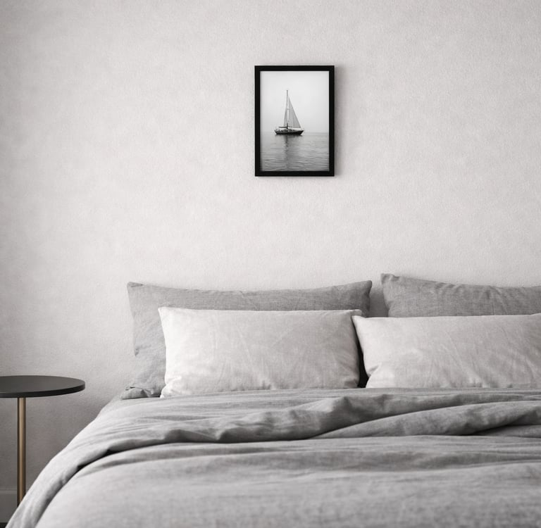 Gallery-grade black and white wall art print in a modern interior
