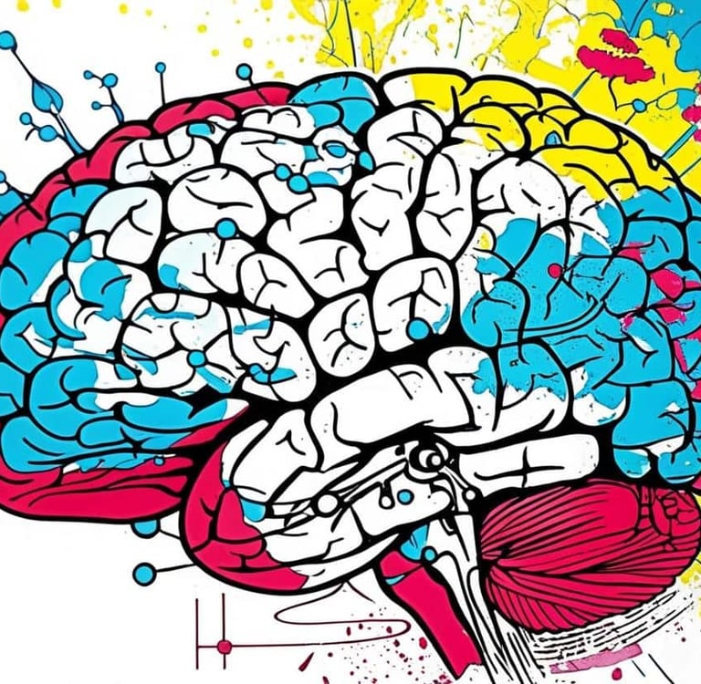 imagem de um cérebro em tons artísticos que representa a evolução pessoal e seus desafios