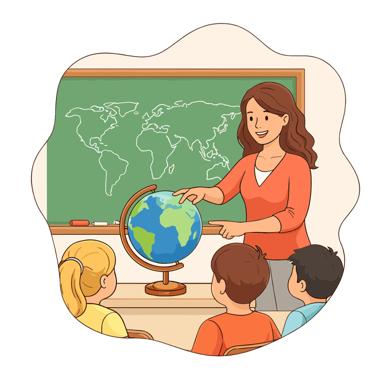 Teacher teaching students. Credits: https://pixabay.com/vectors/geography-classroom-teacher-10113450