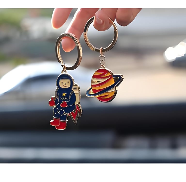 a person holding a pair of keychains