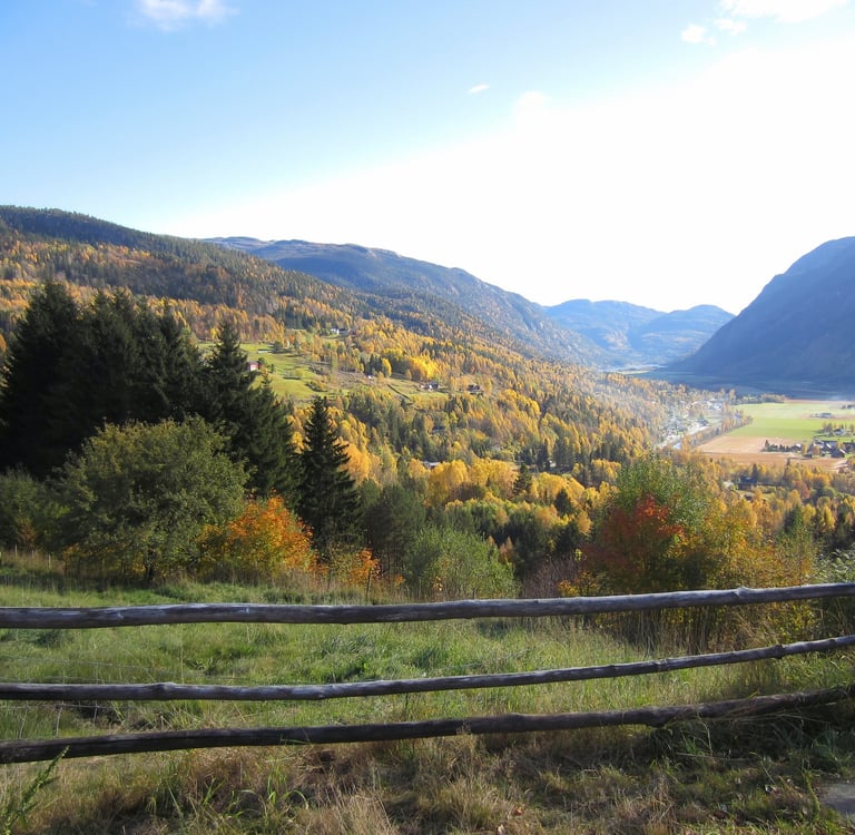 A wooden fence with mountains and a valley in the distance