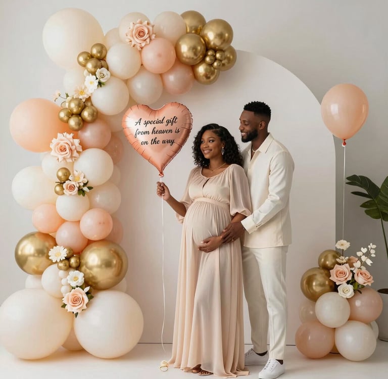 African American Couple baby girl shower background in colors of ivory, peach and gold
