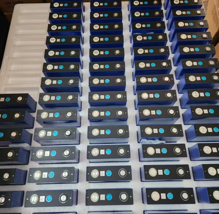 prismatic lithium cells in a pallet