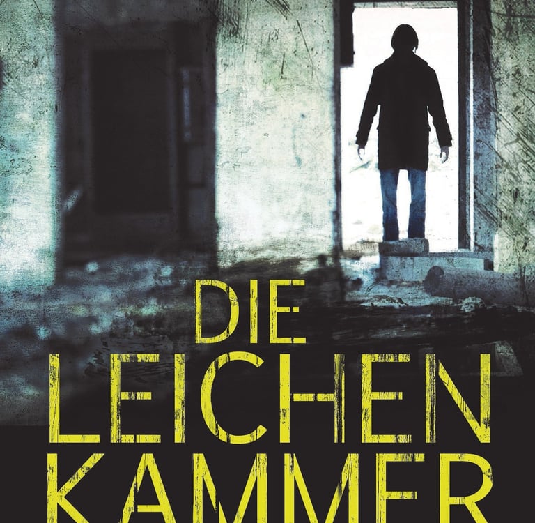 Cover of 'Die Leichen Kammer’ by Robert Ellis, German edition of 'The Dead Room' features a shadowy figure in a doorway.