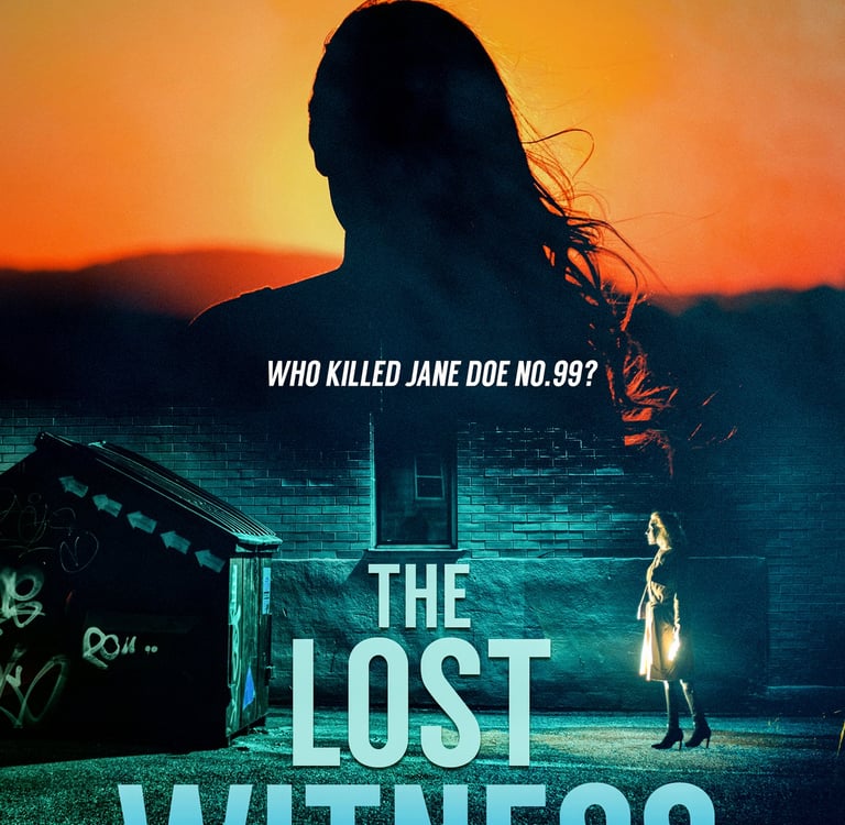 Cover of 'The Lost Witness' by Robert Ellis, featuring a silhouette of Lena Gamble over an eerie image of a girl in an alley.
