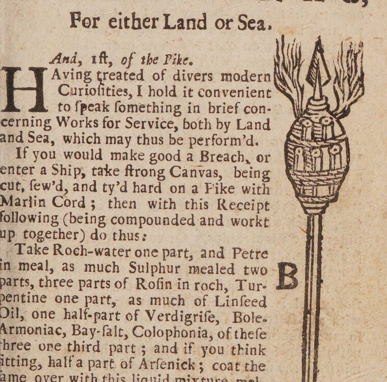 Fireworks instructions in an earlier version of Art’s Treasury entitled Hocus Pocus (c.1716).