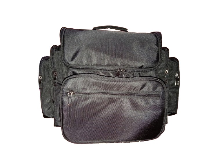 a black makeup bags with multiple pockets in sides and front