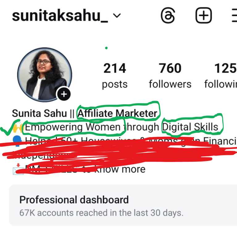 Fix Affiliate Marketing Bio for Instagram,Keywords,What you offer and who you help