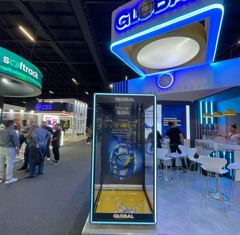 cabine de vento em feira corporativa