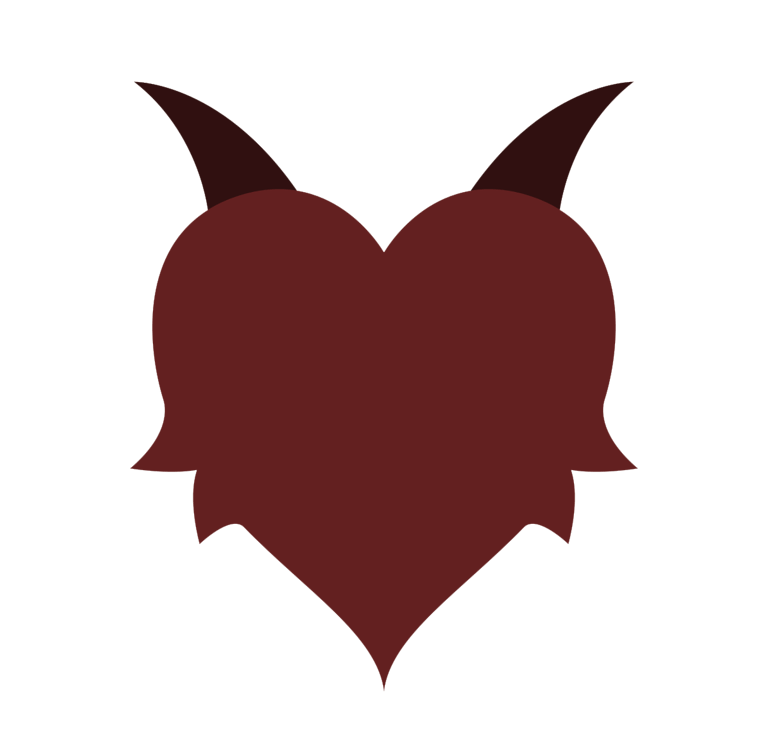 A dark red heart, the top crowned with horns. Small spines jut from the sides.