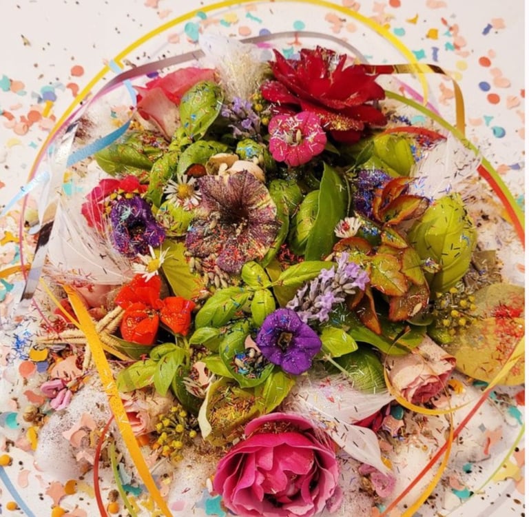 a plate of flowers on a table Despacho