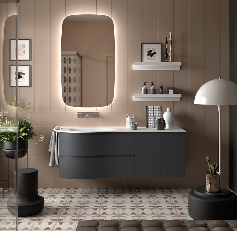 Curved bathroom unit