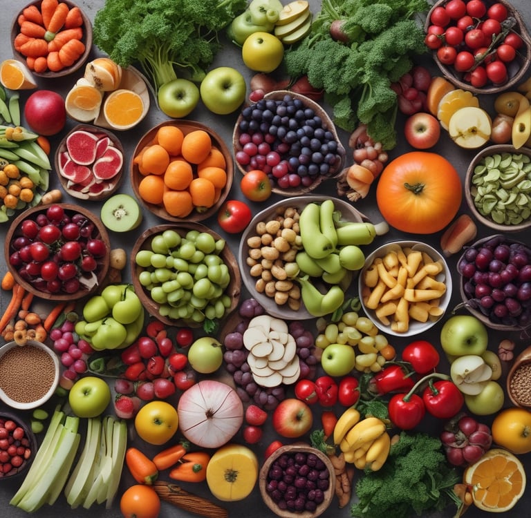 Assortment of fruits and vegetables. Nutrition, nutrition coach, IBD support, gut health