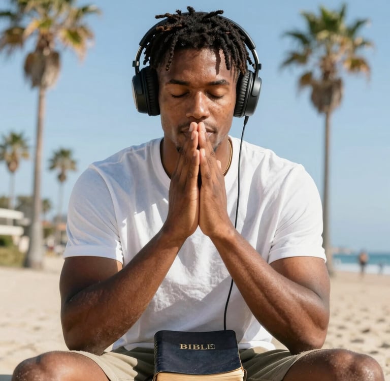 a man sitting in a chair wearing headphones