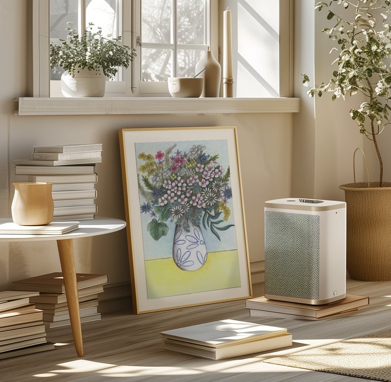 Potted Florals Illustration Wall Art in a Living Room